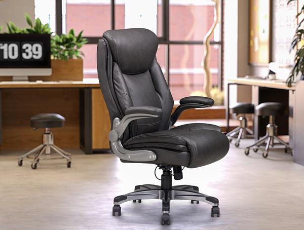 Ryder Office Chair - Grey Faux Leather with Memory Foam and Pocket Coil Seating - Sealy Collection 