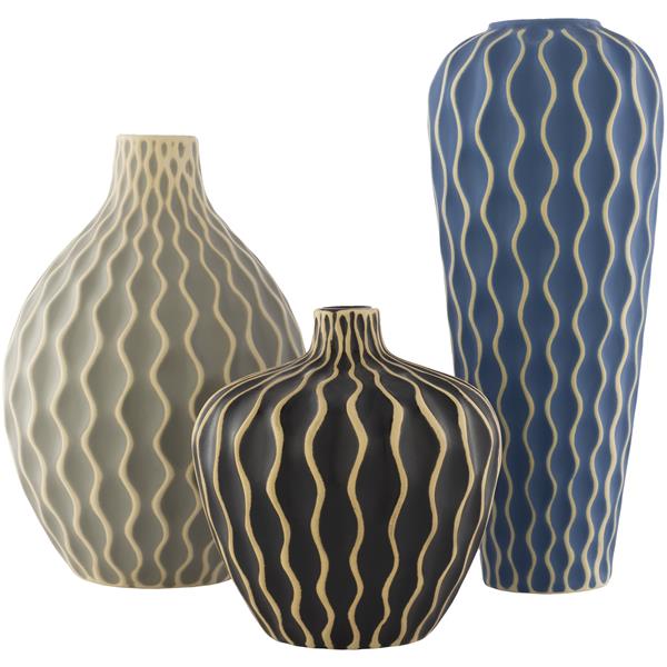 Waves Global Medium Grey Vase - Set of Three 