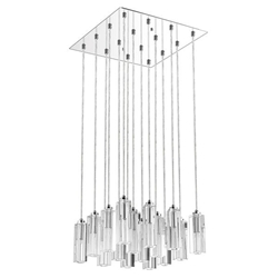 Icarus 16-Light Polished Chrome Chandelier with Square 4-Sided Cut Crystal Shades 