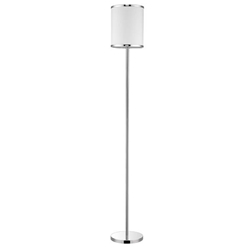 Lux II Polished Chrome Floor Lamp with Metal Trimmed Off-White Shantung Shade 