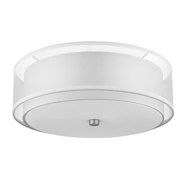 Brella 2-Light Brushed Nickel Flush mount with Sheer Snow Shantung Two Tier Shade 