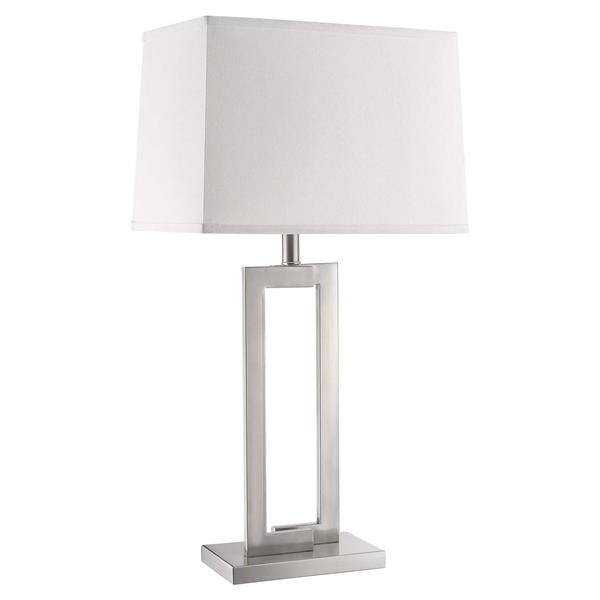 Riley One Light Brushed Nickel Table Lamp with Off-White Shantung Shade 