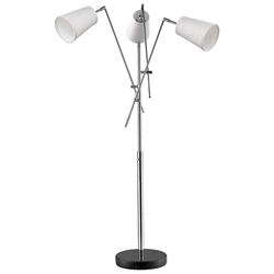 Cerberus Adjustable Arm Floor Lamp with Coarse Cream Linen Shades 