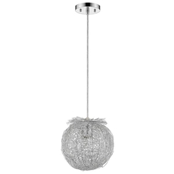Distratto 12" Polished Chrome Pendant with Enmeshed Aluminum Wire Shade 