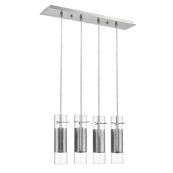 Scope Brushed Nickel Pendant with Double Glass and Mesh Shades 