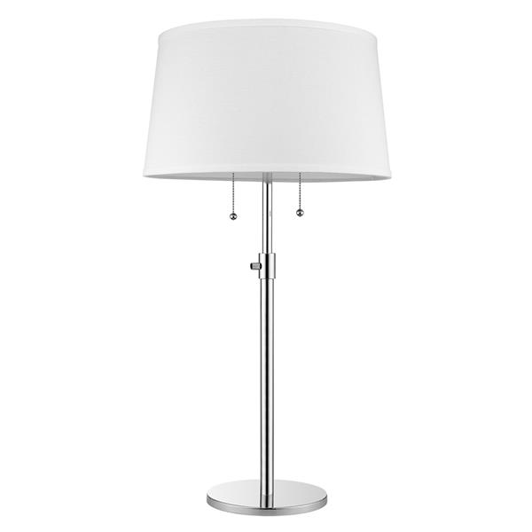 Urban Basic 2-Light Polished Chrome Adjustable Table Lamp with Off-White Linen Shantung Shade 