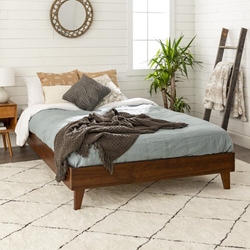 Solid Wood Queen Platform Bed - Walnut 