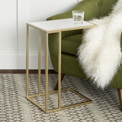 Modern End Table - Faux White Marble & Gold 
