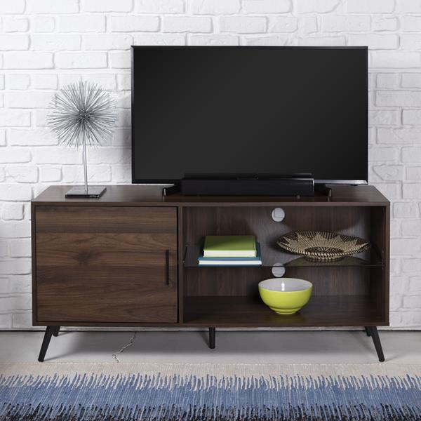 52" Mid Century Modern Wood TV Stand - Dark Walnut - Style A 