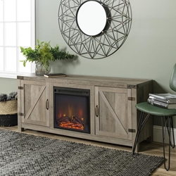 58" Rustic Modern Farmhouse Fireplace TV Stand - Grey Wash 