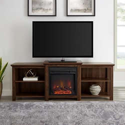 70" Tiered Top Open Shelf Fireplace TV Console - Dark Walnut 