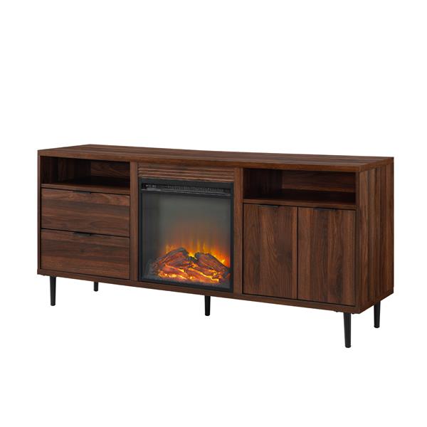 60" Modern Storage Fireplace Console - Dark Walnut 