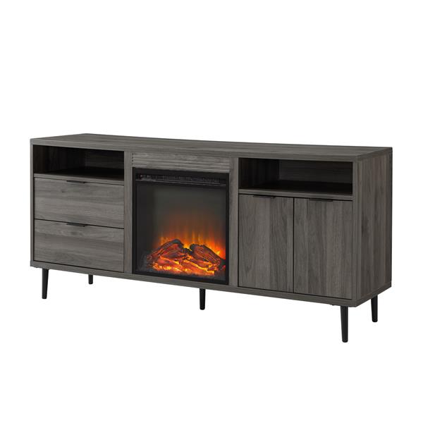 60" Modern Storage Fireplace Console - Slate Grey 