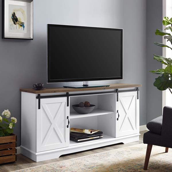 58" Modern Farmhouse Wood TV Stand - White & Rustic Oak  