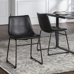 Industrial Faux Leather Dining Chair, Set of 2 - Black - 18" 