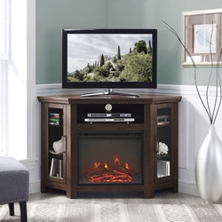 48" Wood Corner Fireplace TV Stand - Traditional Brown 