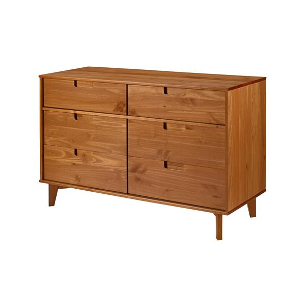 6 Drawer Mid Century Modern Wood Dresser - Caramel 