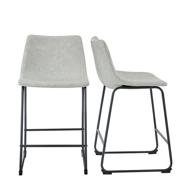 26" Faux Leather Counter Stool, Set of 2 - Grey 