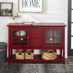 52" Transitional Wood Glass TV Stand Buffet - Antique Red 