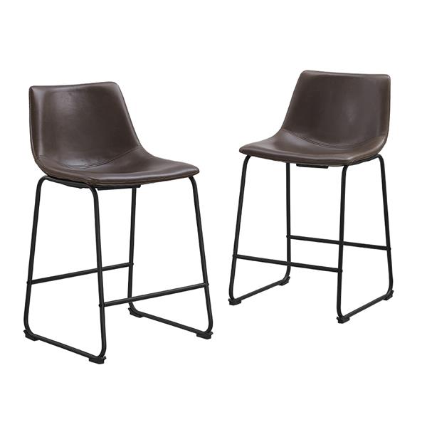 26" Industrial Faux Leather Counter Stools, Set of 2 - Brown 