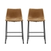 26" Industrial Faux Leather Counter Stool, Set of 2- Whiskey Brown - WEF1933