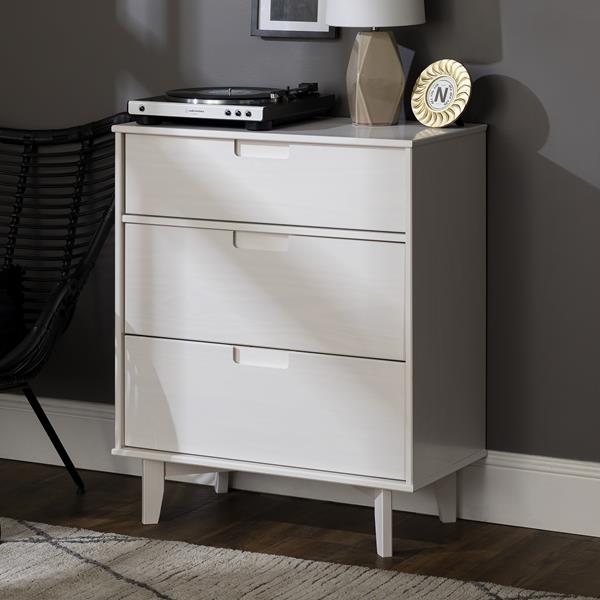3-Drawer Groove Handle Wood Dresser - White 