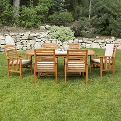 7-Piece Acacia Wood Outdoor Patio Dining Set with Cushions - Brown 
