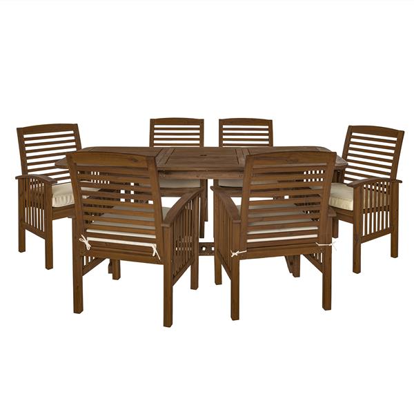 7-Piece Acacia Wood Outdoor Patio Dining Set with Cushions - Dark Brown 