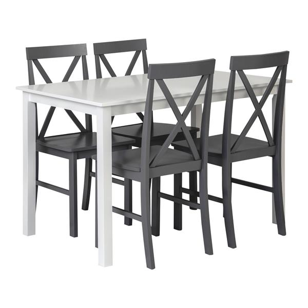 5-Piece Solid Wood Farmhouse Dining Set - White & Grey 