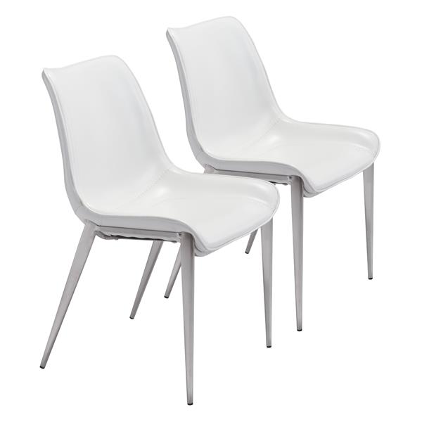 Magnus Dining Chair White & Brushed Stainless Steel - Set of 2 