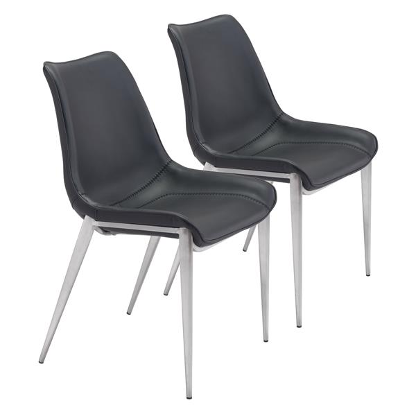 Magnus Dining Chair Black &  Brushed Stainless Steel - Set of 2 