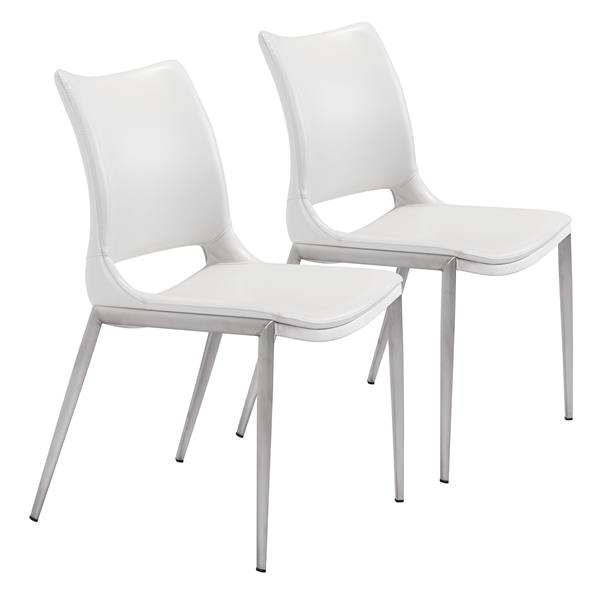 Ace Dining Chair White &  Brushed Stainless Steel - Set of 2 