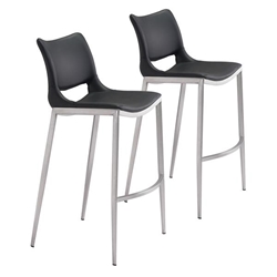 Ace Bar Chair Black &  Brushed Stainless Steel - Set of 2 