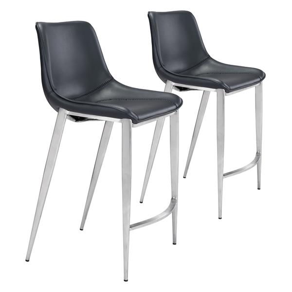 Magnus Black and Silver Counter Chair - Set of Two 