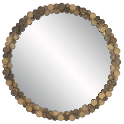 Dinar Round Aged Gold Mirror 