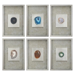 Agate Stone Silver Wall Art Set of 6 