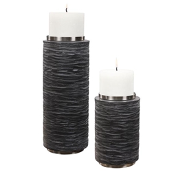 Strathmore Stone Gray Candleholders Set of 2 