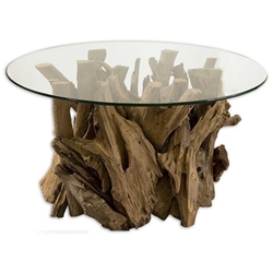 Driftwood Glass Top Cocktail Table 
